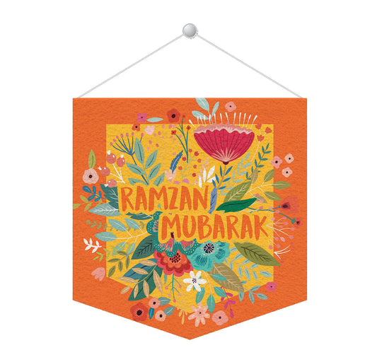 Ramzan Mubarak Orange Floral Tapestry